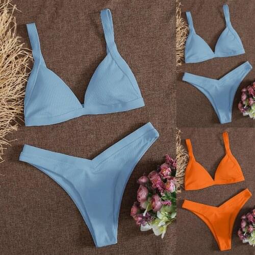 Womens Sexy Bikini Sexy Solid Color Split High Waist Young Bikin Swimsuit Beach Party Swimwear Set Beachwear Swimwear купальник