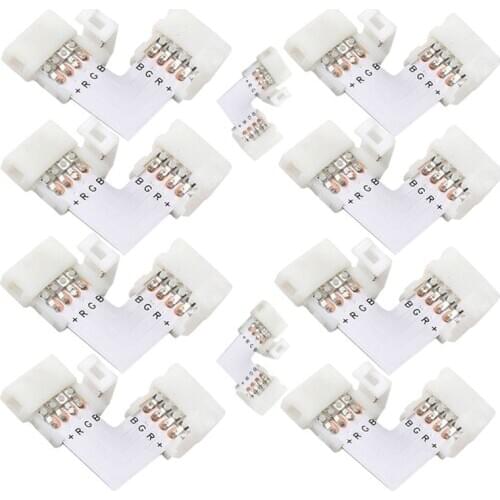10mm 4 Pin L Shape Led Rgb Connector for Connecting Corner Right Angle 10mm 5050 2835/3528 RGB LED Strip Light