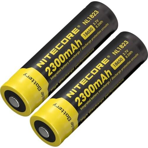2PCS NITECORE 18650 2300mAh NL1823 Li-ion Rechargeable Battery 3.7V 8.5Wh Protected Battery Button Top for Flashlight