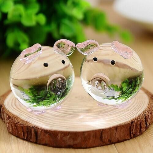 2pcs Glass Couple Pig Desktop Small Model Decoration Decoration Cute Glass Pig Mascot Craft Gift Decoration Decoration Accessory
