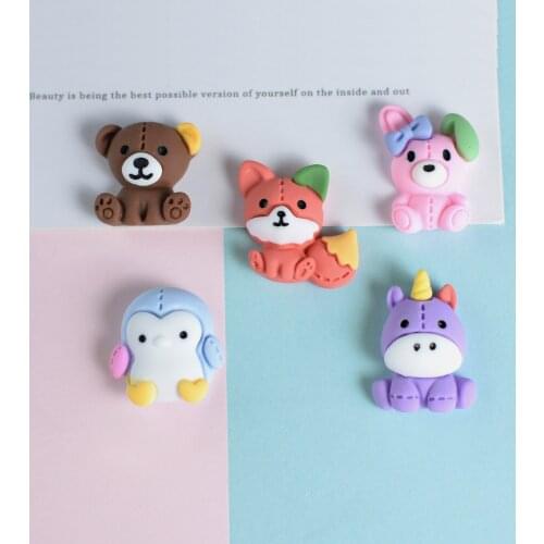20Pcs Cartoon Mini Animals Flat back Resin Cabochons Kawaii Bear Unicorn Scrapbooking Craft DIY Hair Bows Accessories Decoration