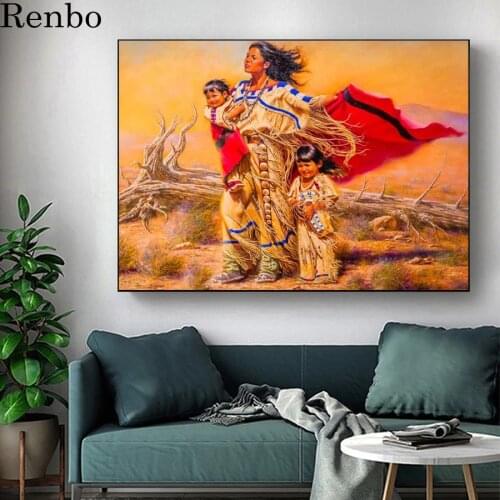 5d Diamond Painting Diamond embroidery Natives Indian woman cross stitch kits full Mother and children pictures diamond Mosaic