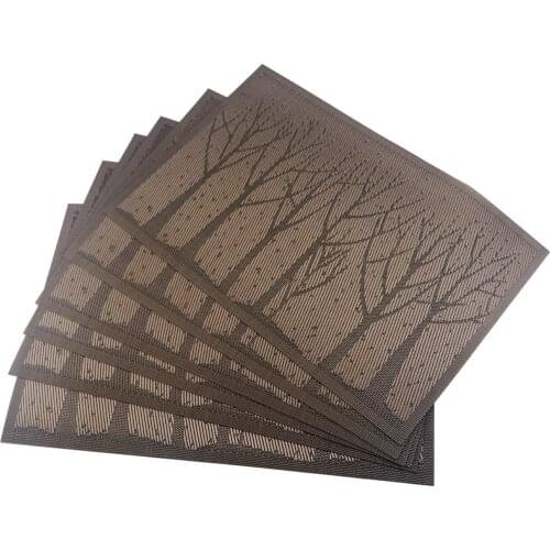 6PCS Table Pad Heat-resistant Placemats PVC Kitchen Table Mats Coffee Weave Tablemats Dining Table Mat Anti-Slip Coasters Dining