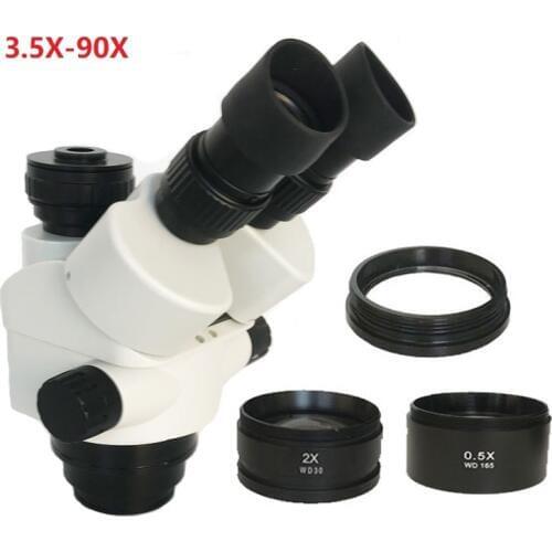 New Model 7X-45X Simul-Focal Trinocular Zoom Stereo Microscope Head 0.5X 2.0X C-Mount 0.5X Industrial jewelry phone PCB repair