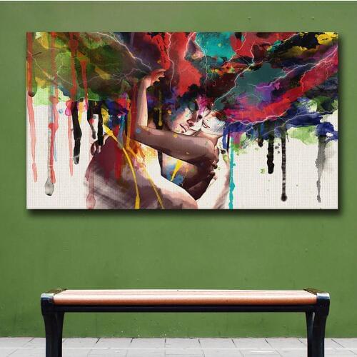 Abstract Couple Hugging Together Art Love Kiss Canvas Painting Living Room Home Decor HD Prints Canvas Modern Art Design Cuadros