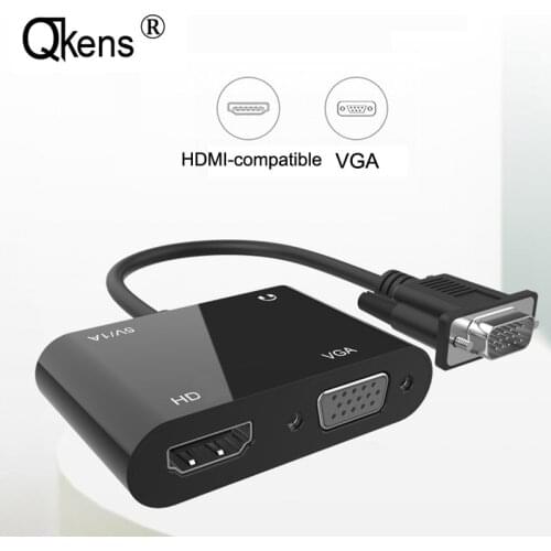 VGA To HDMI-Compatible Adapter VGA Splitter with 3.5mm Audio Video Converter Dual Display for Laptop PC To Projector TV Monitor