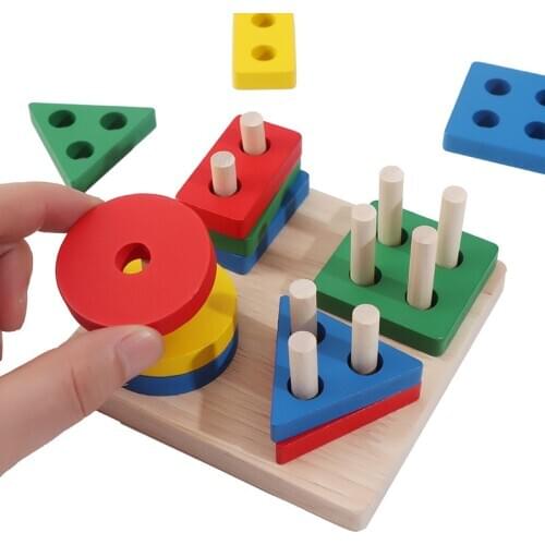 Kids Wooden Montessori Toy Building Blocks Early Learning Educational Toys Color Shape Match Kids toys for girls 2 to 3 years