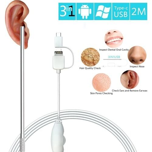 5.5mm Lens Ear Cleaning Endoscope Visual Ear Spoon 3-in-1 USB&Android&Type-c With Mini Camera In-ear Cleaning Endoscope