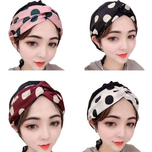 Ethnic Contrast Color Polka Dot Print Turban Hat Women Twist Knot Beanie Headwrap Stretch Pre-Tied Sleep Cap Muslim Head Bonnet