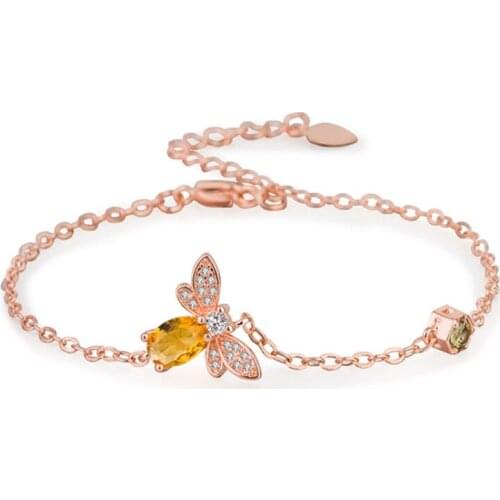 FYSL Rose Gold Color Honeybee Yellow Citrines Crystal Link Chain Bracelet with Cubic Zirconia Jewelry