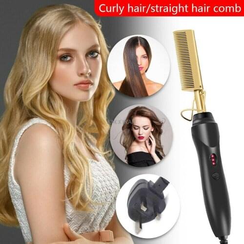 Hot Comb Hair Straightener Electric Heating Comb Wet and Dry Curling Iron Heated Brush