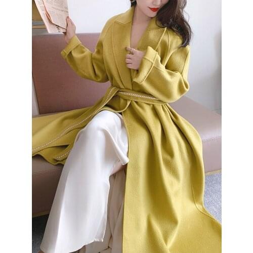 Avocado green silk water ripple cashmere coat