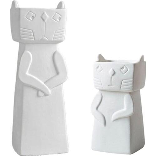 Cat Ceramic Flower Pots Vase Cute Funny Abstract Animal Shape Figurines Planter Container Home Desktop Office Shop Decoration