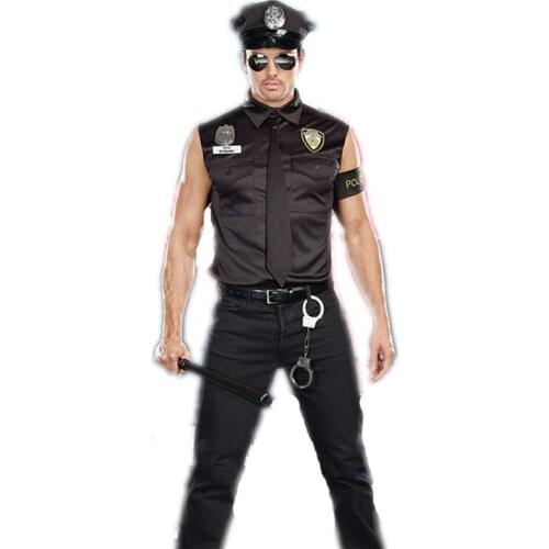 Halloween Short Sleeve Thin Male Police Uniform Adult COSPLAY Movie Costume