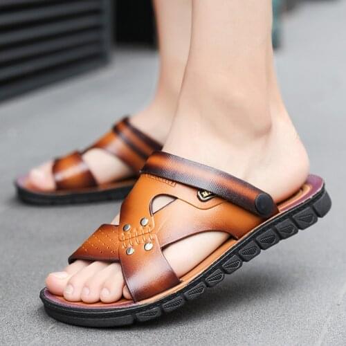 Leather Sandals for Men Summer Sandals Casual Shoes Mens Slipper Sandal New Fashion Mens Beach Sandals Sandale Homme Cuir