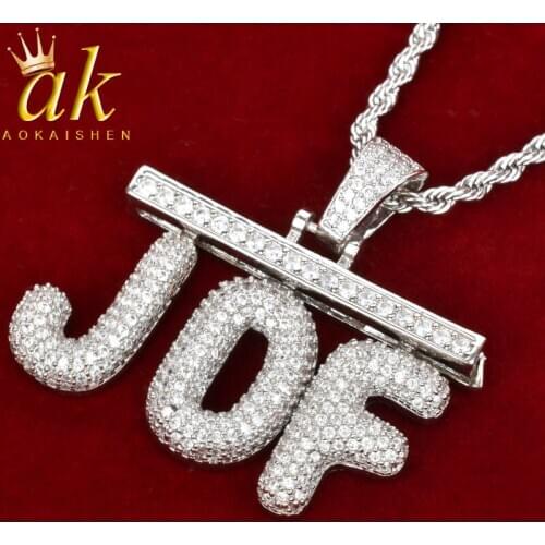 Custom Name Small Bubble Letters Necklaces Bar Style Pendants Mens Zircon Hip Hop Jewelry With Rope Chain