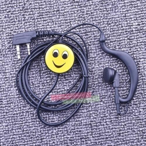 Smiling Face PTT Microphone For Walkie Talkie Mic Headset Universal 2 pin Black Earhook Speaker Earphone Cable Clip Earbuds Mic