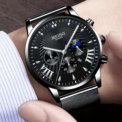 Reloj Hombre Best-selling Mens Stainless Steel Watches Luxury Famous Brand Men Mesh Calendar Watch Men Business Quartz Watch