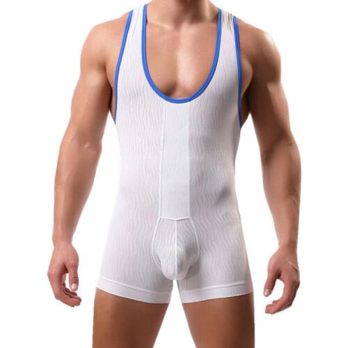 Men Jumpsuits Leotard Wrestling Singlet Penis Pouch Bodysuits Shorts Costume Overalls Sports Gym Underwear Sleepwear Undershirts