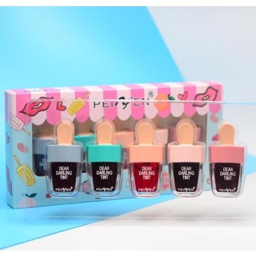 5PCS / Set Lip Gloss Set Ice Cream Shape Lipstick Water Glaze Liquid Pearl Lip Lip Dye Gloss Liquid Lip Lipstick Makeup Tool
