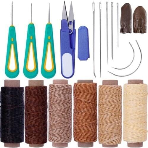 Nonvor Leather Sewing Kit Leather Stitching Tools With Needles Awl Wax Thread Scissors Hand Sewing Working DIY Tool Craft