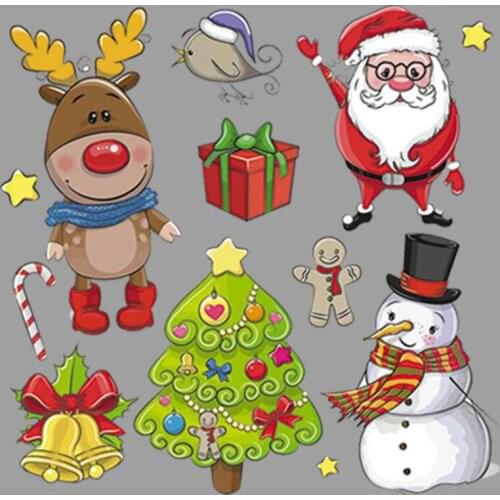 20pcs Christmas Santa Claus Snowman Xmas Tree Heat Transfer Sticker Vinyl Patches Iron On Patch For Clothing Patchwork Appliques