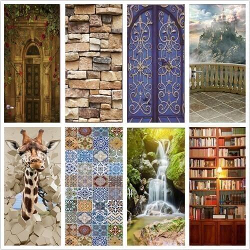 77x200cm Sticker for Door 3D Library PVC Self Adhesive For Living Room Bedroom Landscape Wallpaper Waterproof Renew Mural Decals