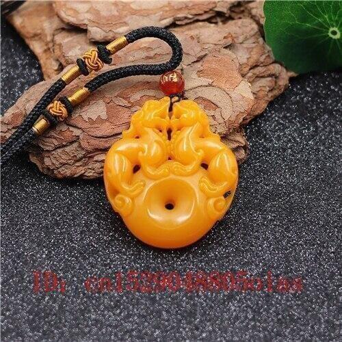 Natural Yellow Chinese Jade Dragon Pendant Pixiu Necklace Charm Jewelry Double-sided Hollow Carved Amulet Gifts for Her