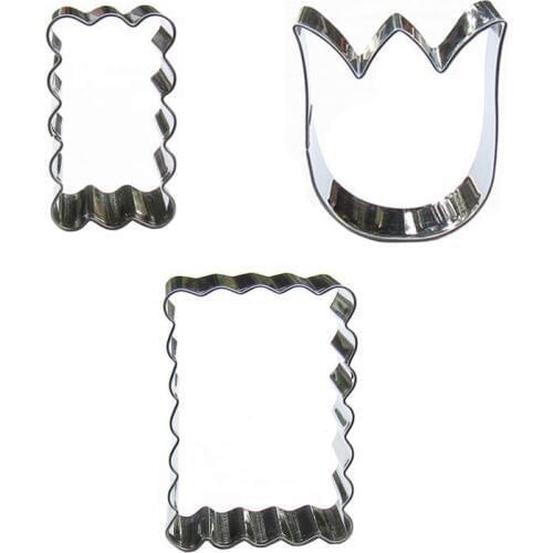 Small square, medium square, Tulip shaped 3 piece biscuit cutting molds, baking tools, cake decorating soft candy tools