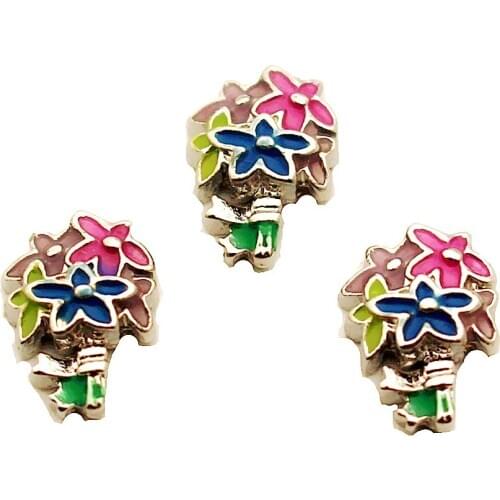 New Arrival 10pcs/Lot Morning Glory Fit Living Glass Floating Lockets Accessory Charms Bracelet DIY Jewelry