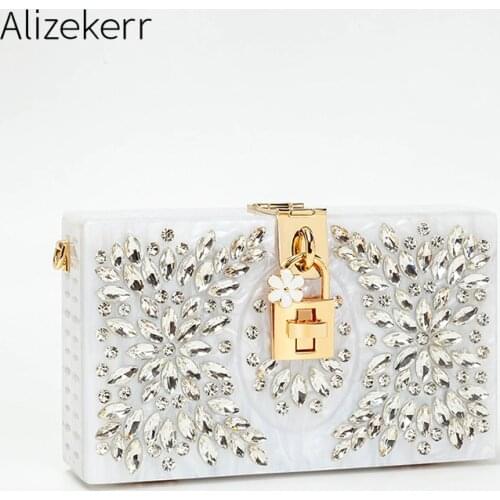 Crystal Acrylic Box Evening Evening Clutch Bag For Wedding Party Women 2021 Designer Retro Square Rhinestone Purses And Handbags