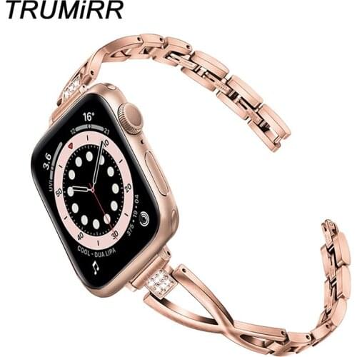Slim Cross Stainless Steel & Diamond Band for iWatch Apple Watch SE Series 6 5 4 3 2 1 44mm 42mm 40mm 38mm Watchband Women Strap
