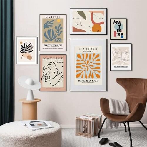 Trendy Abstract Matisse Drawing Line Plant Leaves Self-adhesive Wall Stickers Wall Art Prints Poster Living Room Home Decoration