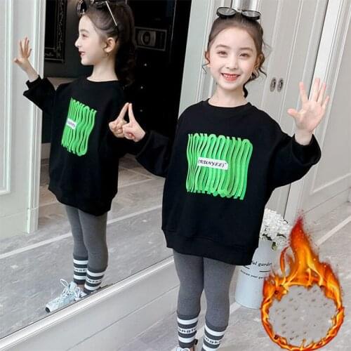 Girls' Hoodies Sweatshirts Kids Outwear 2021 Christmas Velvet Thicken Warm Winter Autumn Cotton Fleece Outdoor Childrens Clothi