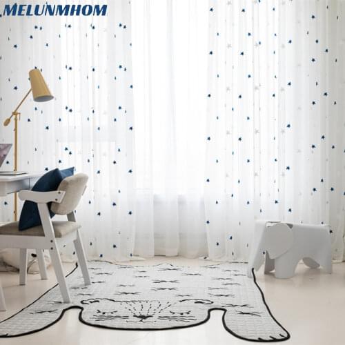 White Tulle Embroidered Navy Star Curtains for Childrens Bedroom Window Screens Sheer for Living Room Kitchen Luxury Voile