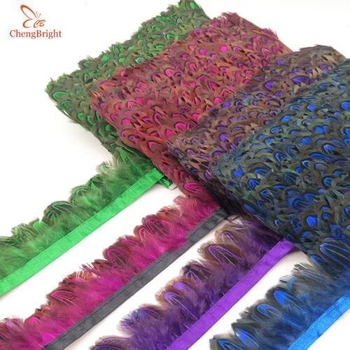 ChengBright 1 Yards Natural Pheasant Feather Trims Wedding Dress Skirt Party Clothing Decoration DIY Feather Ribbon Craft Making