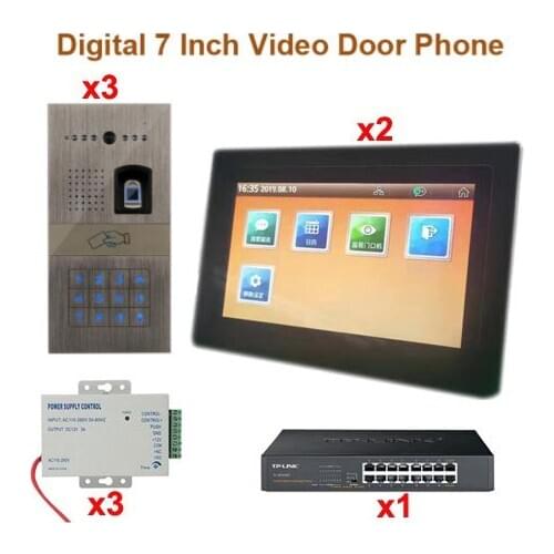 3V2 Digital Home Security Video Intercom Doorbell 7" Video Door Phone w/t Fingerprint/IC Card/Password Unlocking Function