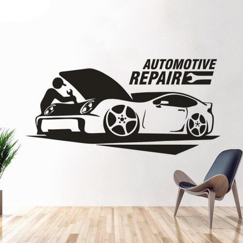 Automotive Repair Logo Wall Sticker Garage Space Decoration Car Repair Vinyl Wall Decal Mechanic Repair Man Vinyl Poster AZ202