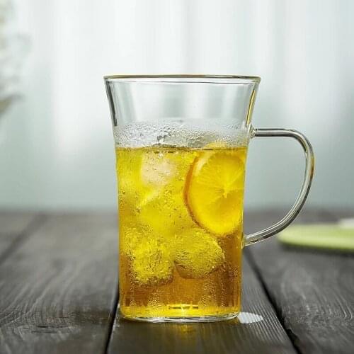 High borosilicate heat-resistant transparent glass green tea cup flower cup juice cup with handle glass water cup single cup