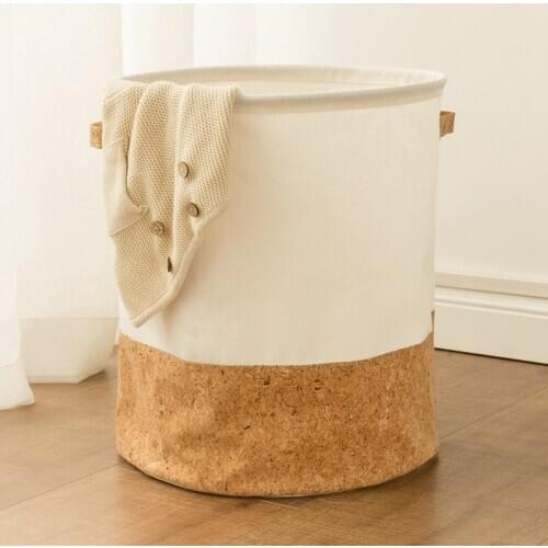 Cotton Linen Laundry Basket Wood Color splicing Storage Bucket Clothes Basket Bag Folding Laundry Basket Clothes Organizer