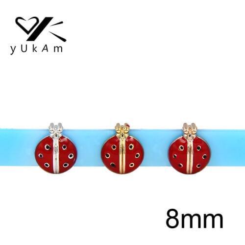 YUKAM Jewelry Sliders 8mm Enamel Insect Beetle Ladybug Slide Charms Keepers for Kids Mesh Keeper Bracelet DIY Accessories Making