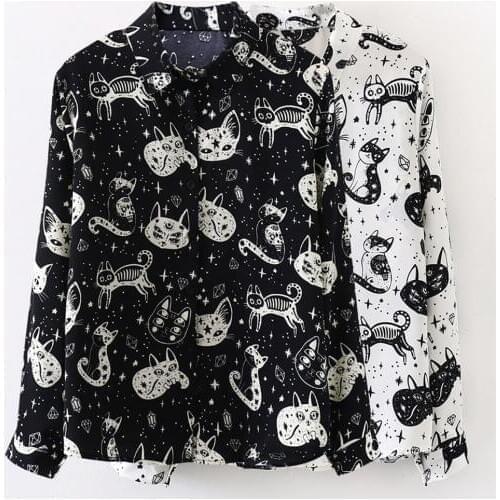Rosetic Animal Print Black Shirt Women Blouse 2020 Gothic Streetwear Casual Shirts Spring Preppy Girl White Blouses Long Sleeve