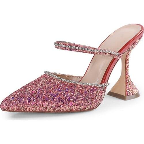 2021 summer new wine glass with pointy toe slippers ultra high heel wrap wearing slippers outside