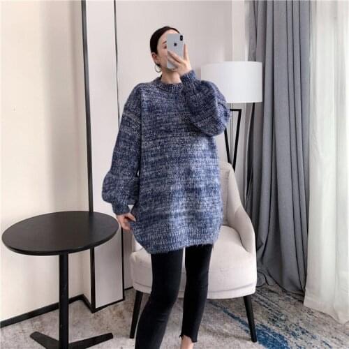 [ZAYAU]Autumn and Winter womens Mohair Sweater Loose Pullover Medium Long Thick Wool Thickened Lazy Top