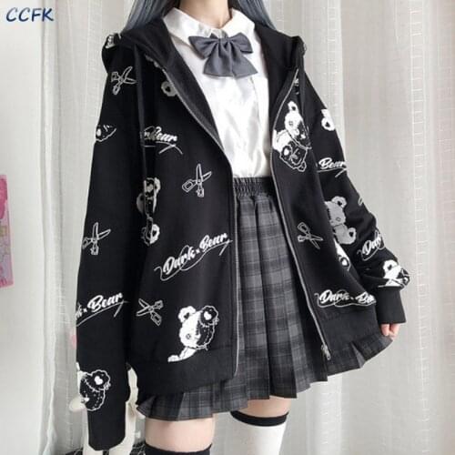 Gothic Coat Women Autumn Sweatshirt Clothes for Teenagers Ins Preppy Kawaii Hoodies Long Sleeve Zip Up Hoodie Japanese Cute Tops
