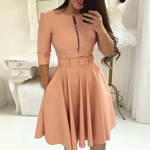 Solid Dress 2021 Women Mini Beach Dress A-Line Three Quarter Sleeve O-neck Sexy Party Dress Vestidos de fiesta