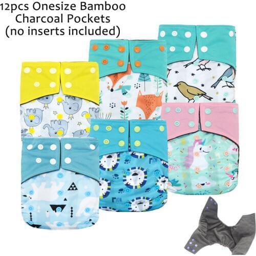 12pcs/lot HappyFlute Waterproof and Adjustable Charcoal Bamboo Pocket Cloth Diaper