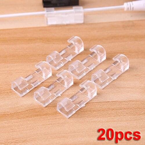 20pcs Clear Self Stick Wire Cable Clips ABS Buckle Clamp Table Wall Organizer Data Line Fixer Fastener Holder