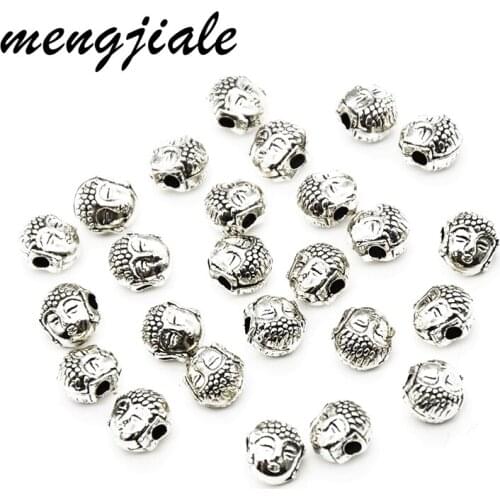 Wholesale 28pcs 7.5*7mm Buddha Charms Beads For Jewelry Making Antique Silver Buddha Spacers Beads Charm