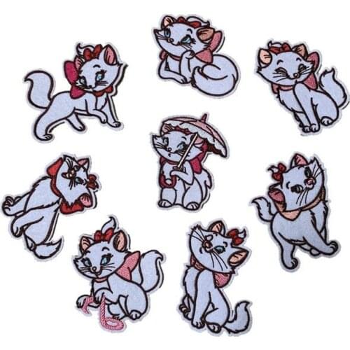50pcs/lot Embroidery Patch Animal Cute Kitty White Cat Backpack Clothing Decoration Accessories Diy Iron Heat Transfer Applique